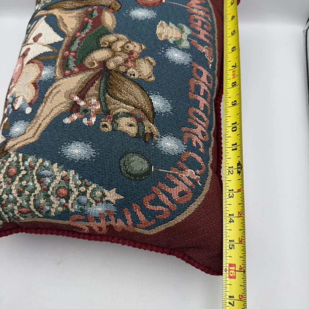 Travis Spencer Christmas Tapestry Pillow Blue Red Rocking Horse Vintage 16x12